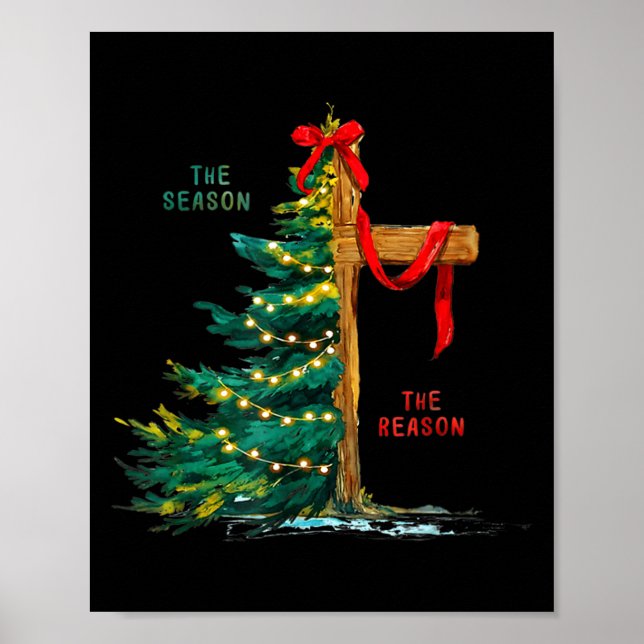 Poster Christmas Tree The Season Jesus Cross Faith Holida (Frente)
