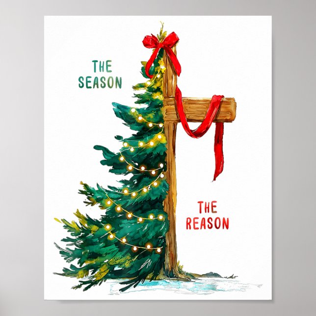 Poster Christmas Tree The Season Jesus Cross The Reason  (Frente)