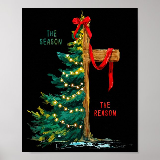 Poster Christmas Tree The Season Jesus Cross The Reason  (Frente)