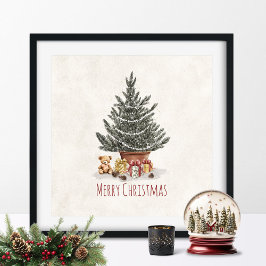 Poster Christmas Tree With Gifts and Teddy Bear Print