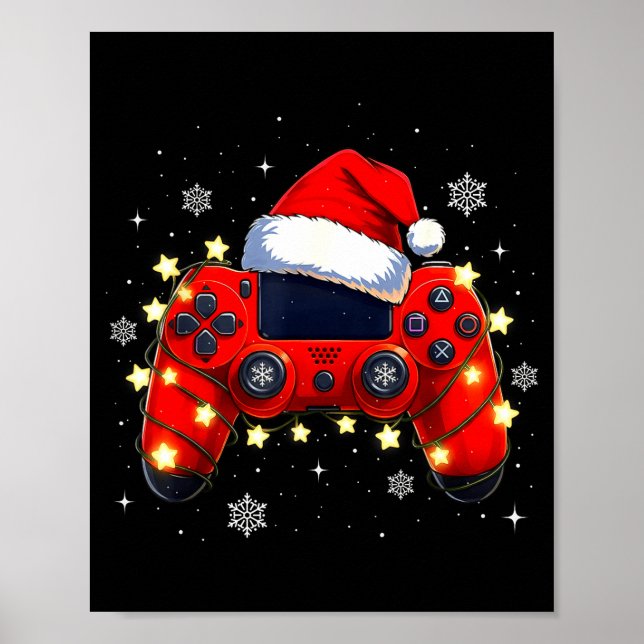 Poster Christmas Video Game Controller Santa Hat Gamer Bo (Frente)