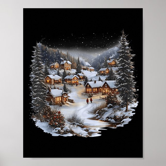 Poster Christmas Village Town Holiday Winter Scene Festiv (Frente)