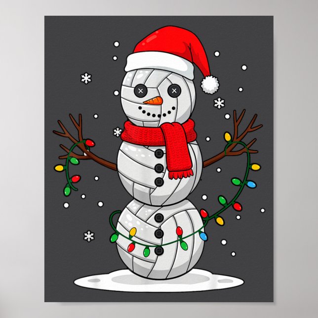Poster Christmas Volleyball Snowman Santa Hat Funny Holid (Frente)