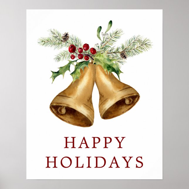 Poster Christmas | Watercolor - Holly Mistletoe & Bells (Frente)