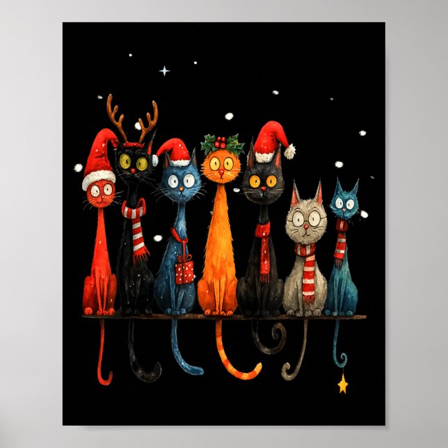Poster Christmas Whimsical Mid-century Modern Look Cats 5 (Frente)