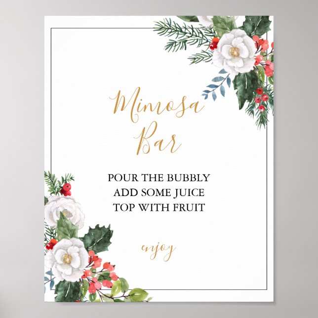 Poster Christmas Winter Bridal Shower Mimosa Bar Sign (Frente)