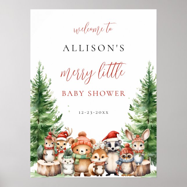 Poster Christmas Winter Merry little baby shower woodland (Frente)