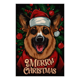 Pôster Christmas with German Shepherd