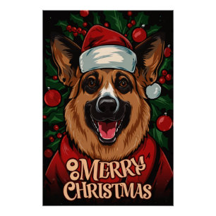 Pôster Christmas with German Shepherd