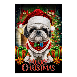 Pôster Christmas with Shih-Tzu