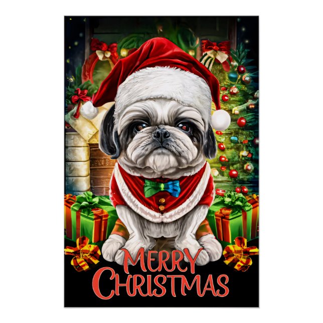 Pôster Christmas with Shih-Tzu (Frente)