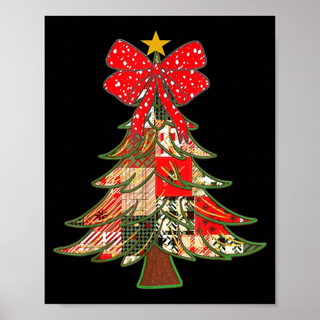 Poster Christmas Xmas Tree Patchwork Coquette Bow Pajamas (Frente)