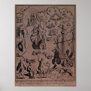 Pôster Christopher Colombus discovering the islands