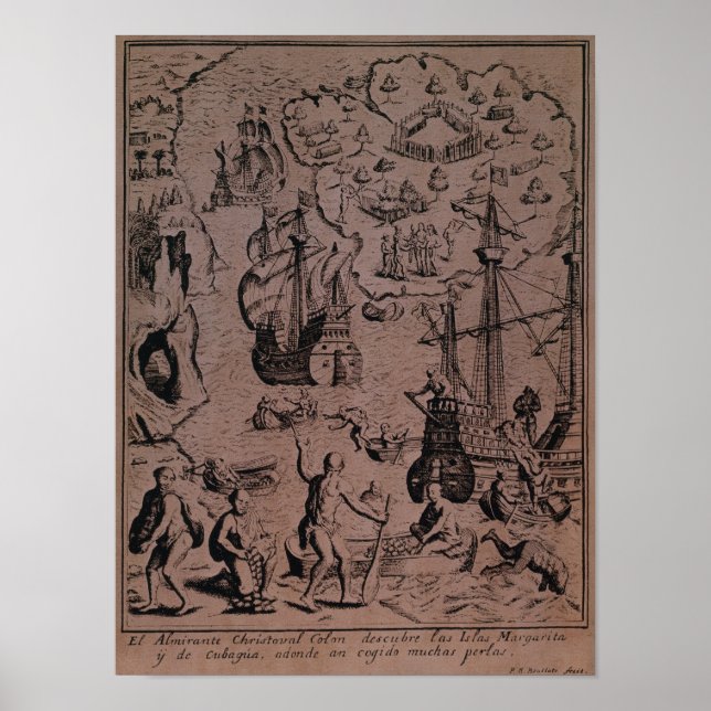 Pôster Christopher Colombus discovering the islands (Frente)