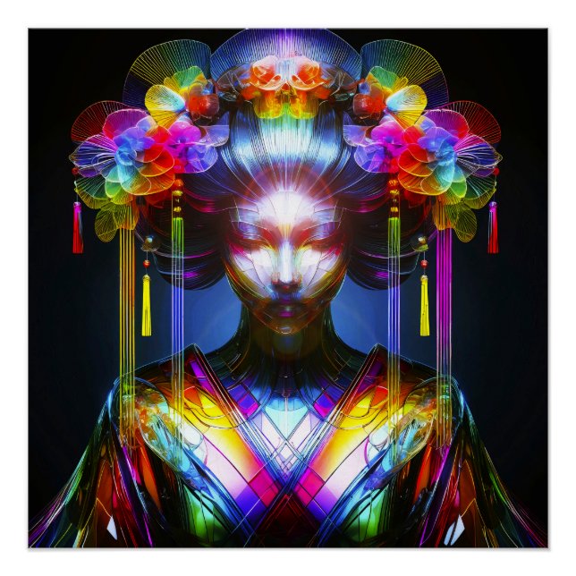 Pôster Chromatisch Farbige Glas-Geisha im Kontrast (Frente)