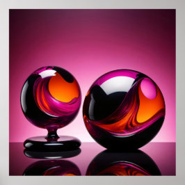 Poster Chromatisch farbige Glaskegeln in Reflexion