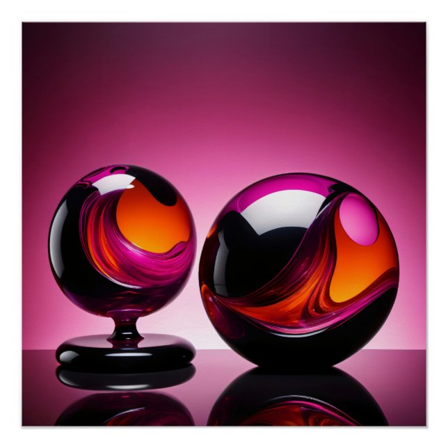 Pôster Chromatisch farbige Glaskegeln in Reflexion (Frente)