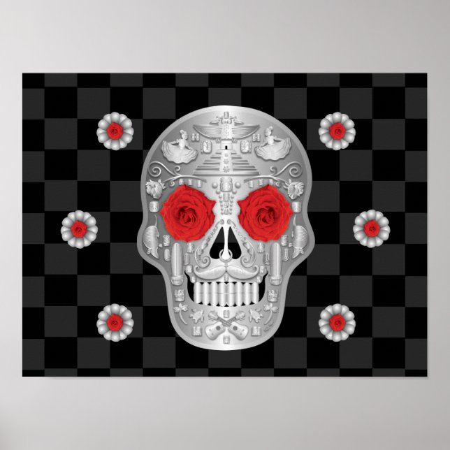 Poster Chrome Calavera (Rosa vermelha) (Frente)