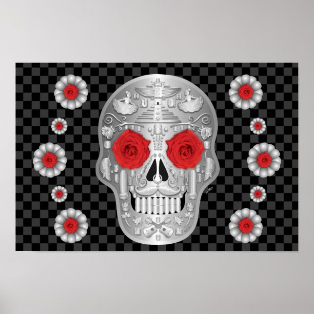 Pôster Chrome Calavera (Rosa Vermelha) (Frente)