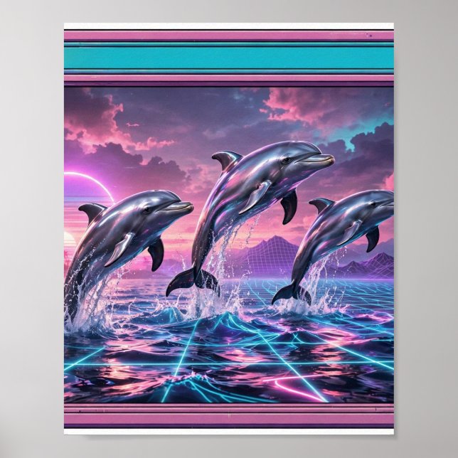 Poster Chrome Dolphins — Vaporwave Oceano (Frente)