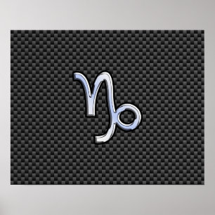 Poster Chrome like Capricorn Zodiac Sign on Carbon Fiber