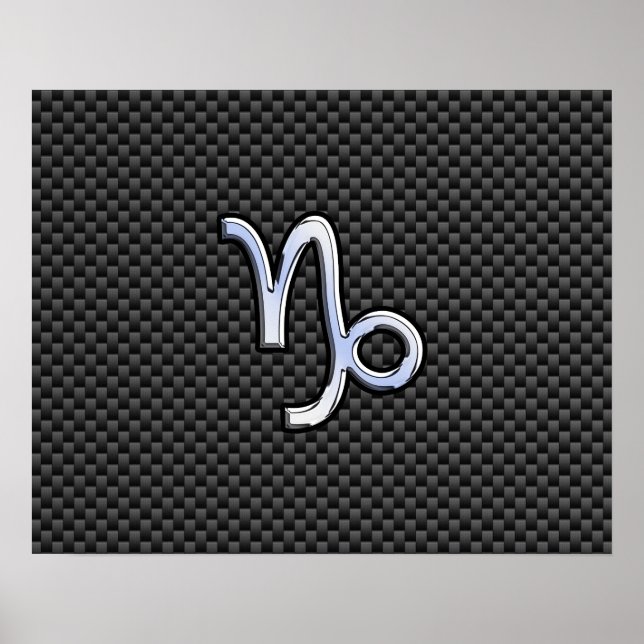 Poster Chrome like Capricorn Zodiac Sign on Carbon Fiber (Frente)