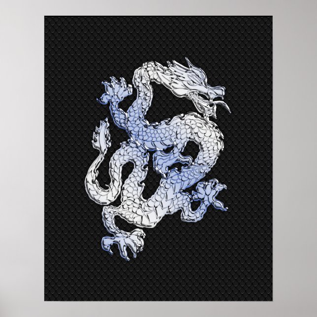 Poster Chrome Style Dragon on Black Snake Skin Print (Frente)