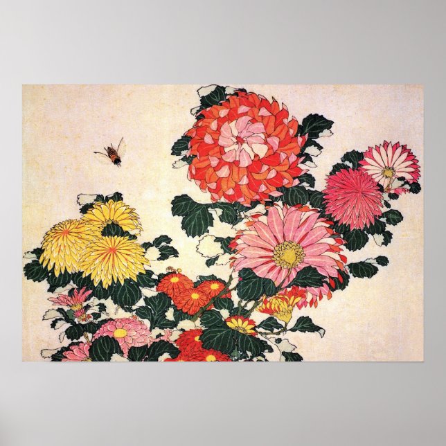 Pôster Chrysanthemum and Horfly, Katsushika Hokusai (Frente)