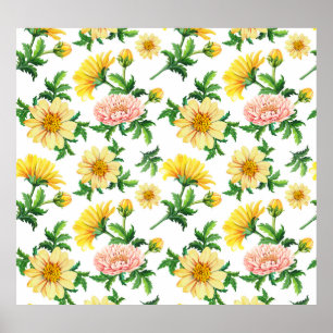 Poster Chrysanthemum Watercolor: Design Floral sem costur