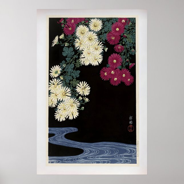 Poster Chrysanthemums and Running Water by Ohara Koson (Frente)