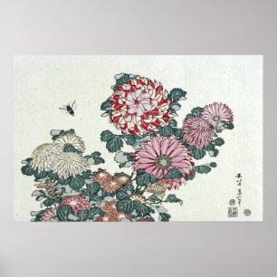 Poster Chrysanthemums & Bee, Arte Japonesa por Hokusai