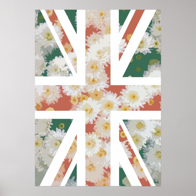 Pôster Chrysanthemums Flower Union Jack British(UK) Flag (Frente)