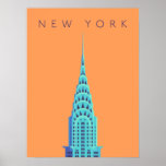 Poster Chrysler Building New York Art Deco - Texto Laranj<br><div class="desc">Ilustração mínima do prédio Chrysler em Nova York,  o arranha-céu da arquitetura Art Deco localizado no lado leste do centro de Manhattan.</div>