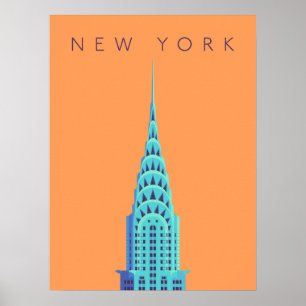 Poster Chrysler Building New York Art Deco - Texto Laranj