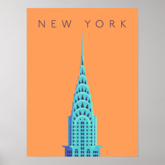 Poster Chrysler Building New York Art Deco - Texto Laranj