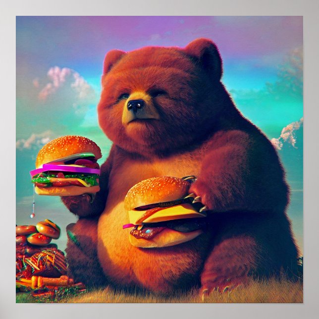 Poster Chubby Bear Comendo Cheeseburgers (Frente)