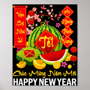 Poster Chuc Mung Nam Moi Ano Novo Lunar Feliz Vietnamita 