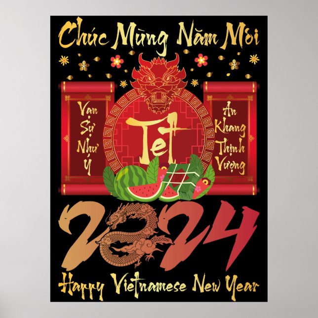 Poster Chuc Mung Nam Moi Feliz Vietnamita Ano Novo 2024 (Frente)