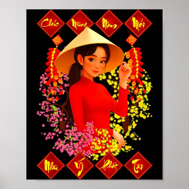 Poster Chuc Mung Nam Moi Tet Binh Ngo 2026 Vietnamese Gir (Frente)