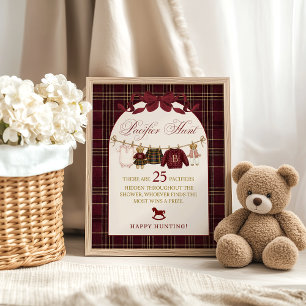 Poster Chupeta Luxsary Teddy Baby Shower Menina Xadrez En