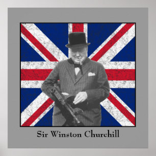 Pôster Churchill Colocando Com Uma Arma Tommy