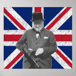 Pôster Churchill Colocando Com Uma Arma Tommy