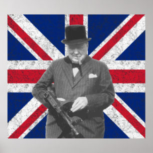 Pôster Churchill Colocando Com Uma Arma Tommy