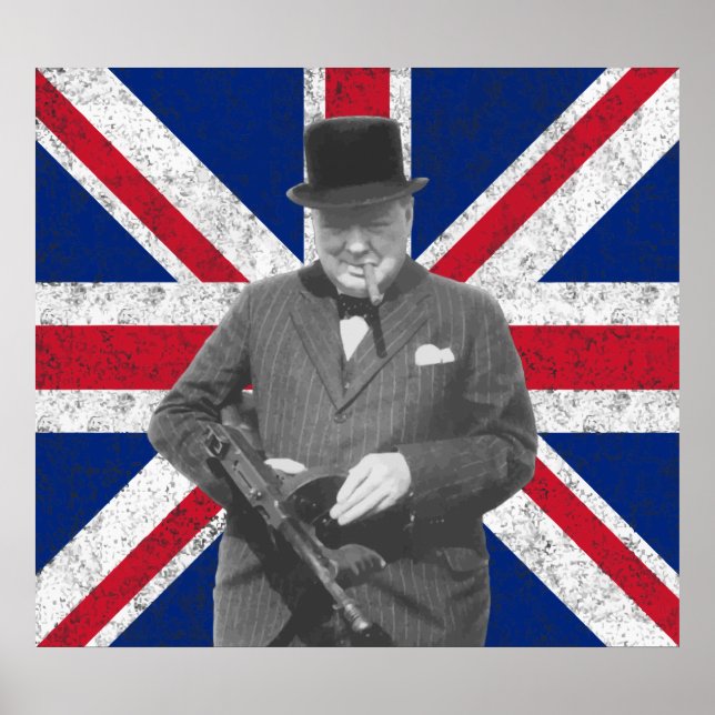 Pôster Churchill Colocando Com Uma Arma Tommy (Frente)