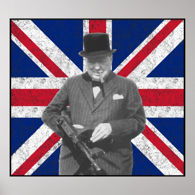Pôster Churchill Colocando Com Uma Arma Tommy (Frente)