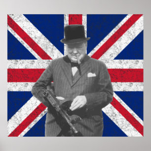 Pôster Churchill que levanta com uma arma de Tommy