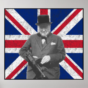 Pôster Churchill que levanta com uma arma de Tommy