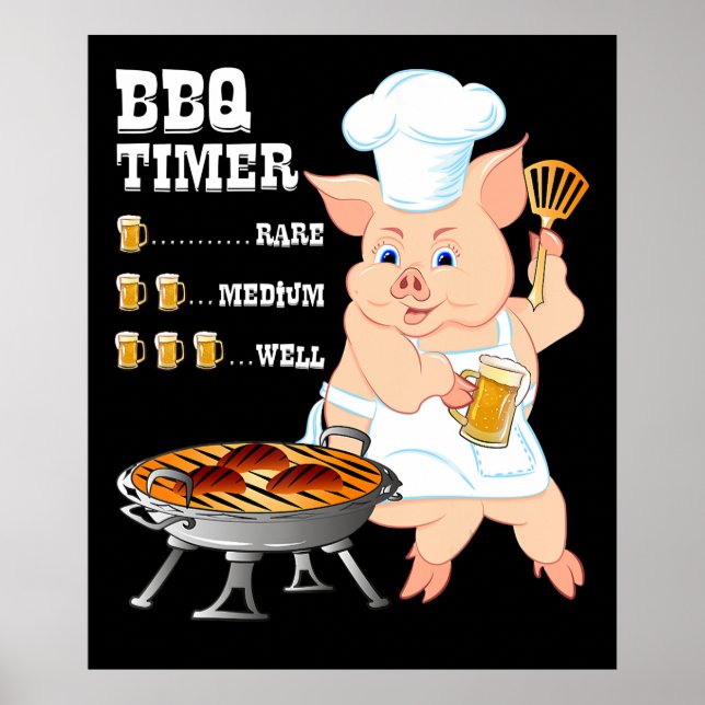 Poster CHURRASCO| CHURRASCO Timer Pig Grill Barbecue Beer (Frente)
