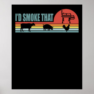 Poster Churrasco Engraçado Fumar O Retro Barbeque