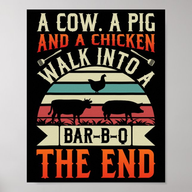 Poster Churrasco Verão Grillin Cow Pig Chicken Para Homen (Frente)